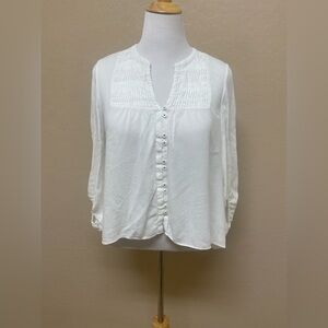Maeve by Anthropologie White Textured Button Down Blouse | Size 10